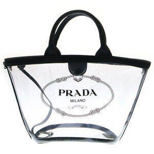 PRADA Canapa Vinyl Tote Bag Handbag Clear Black